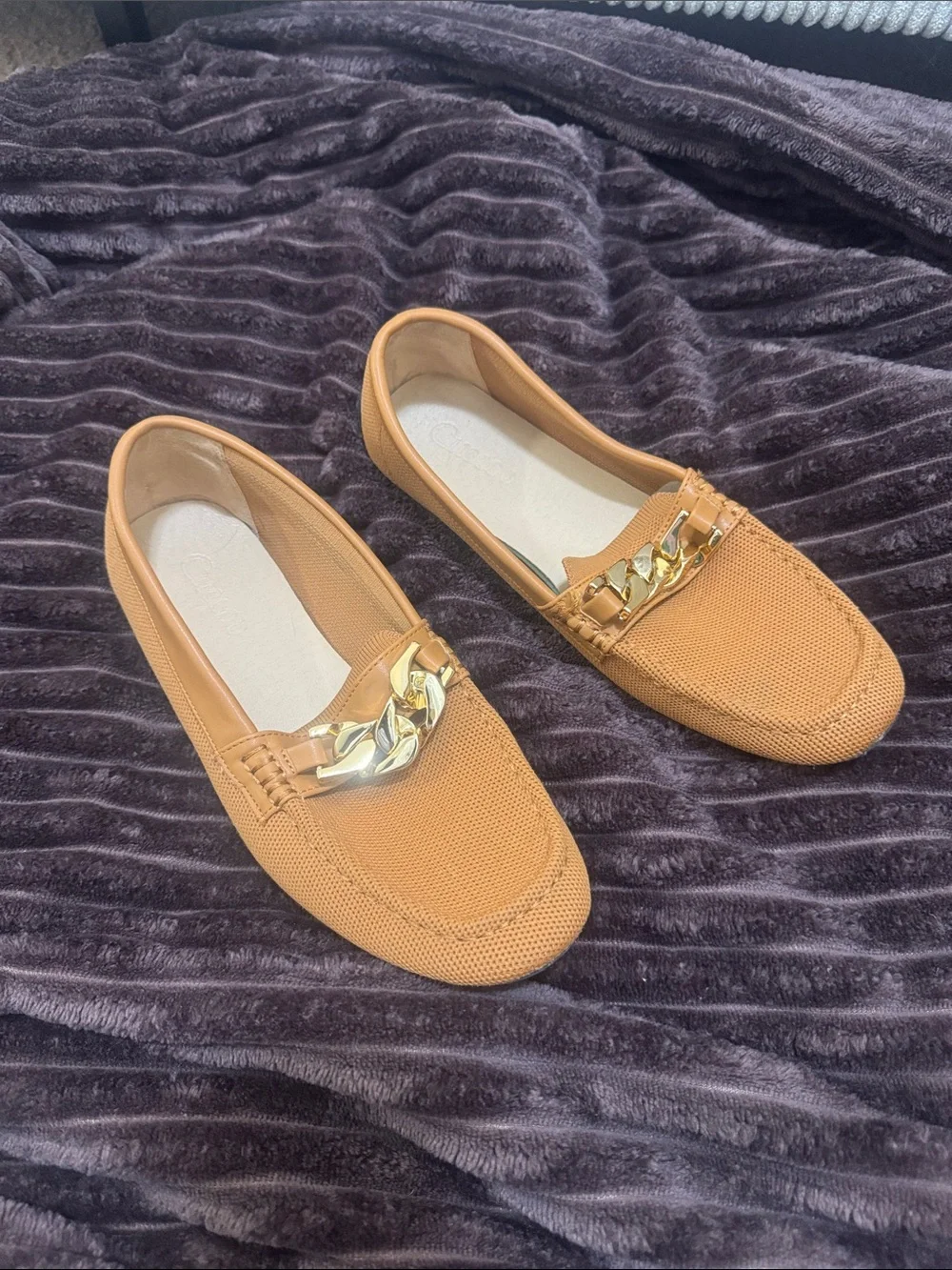Women’s Tan Chain-Trim Loafers